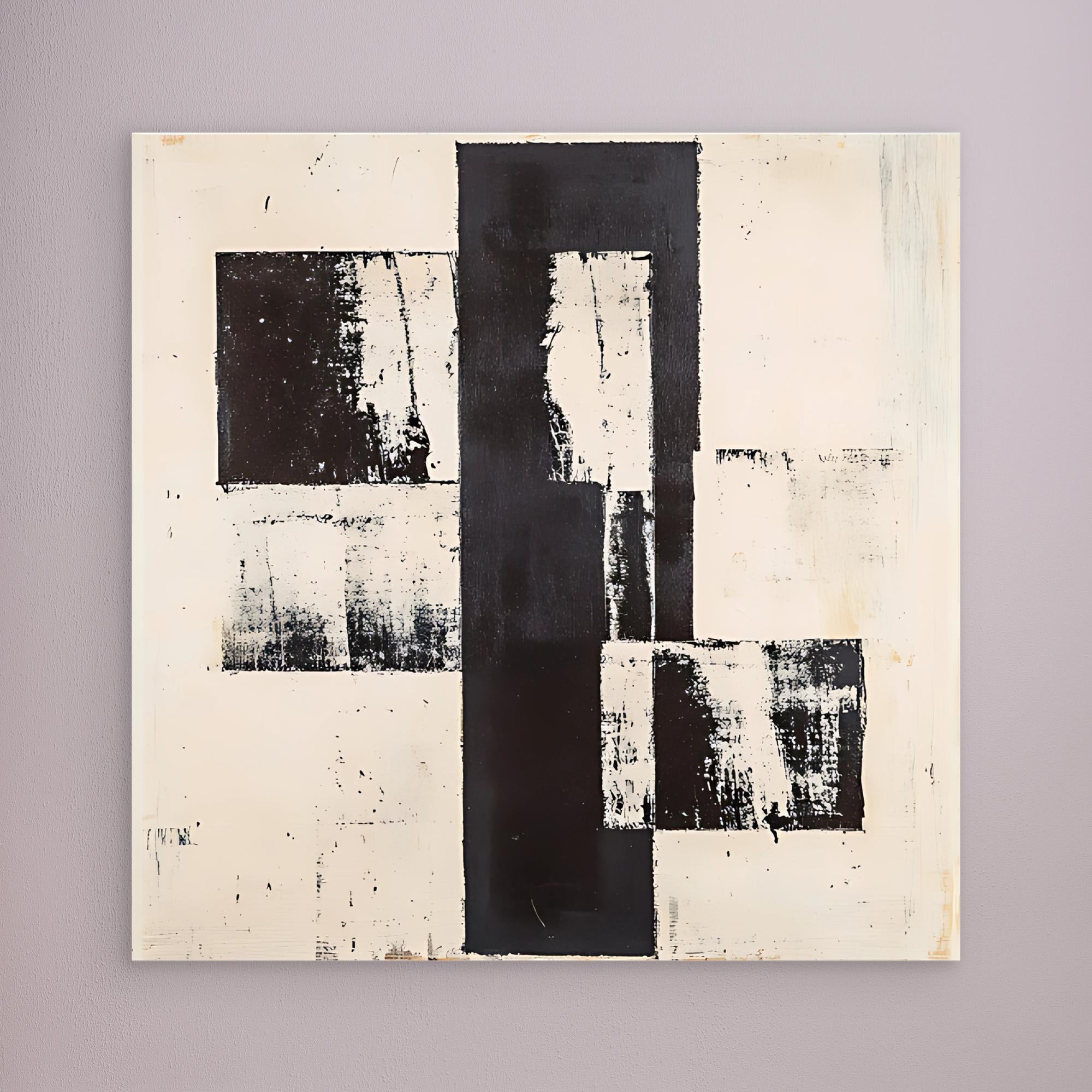 Canvas Print: "Monochrome Structure" – Minimalist Black & White Abstract Art