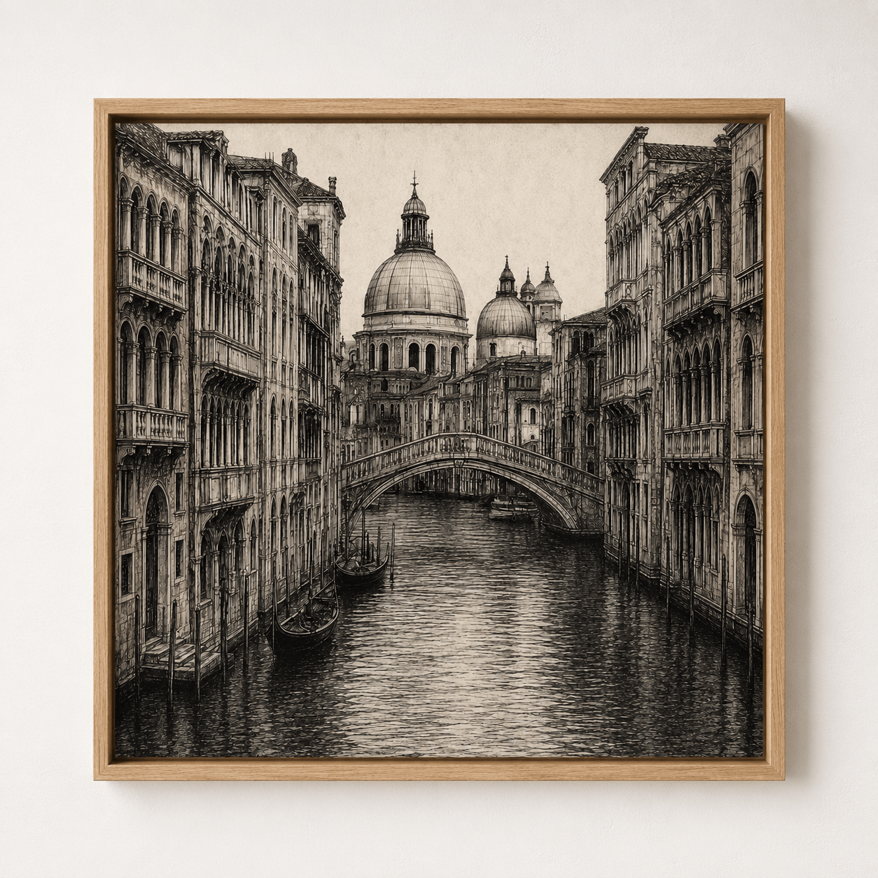 Venice wall art canvas print in an oak floater frame – Venetian Reverie by Rossetti Art
