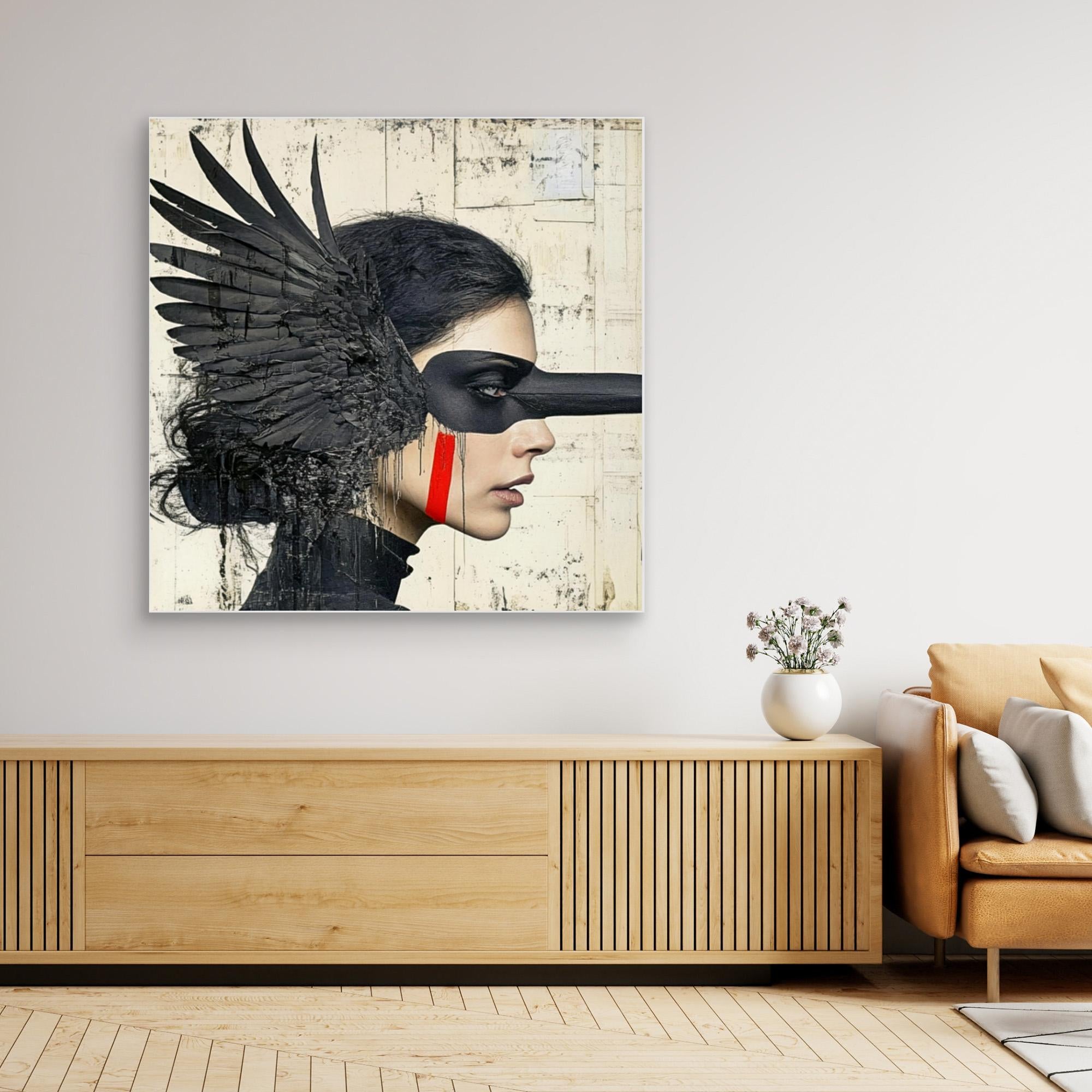 Canvas Print : Shadowed Wings - Modern Black Feathered Portrait Wall Decor