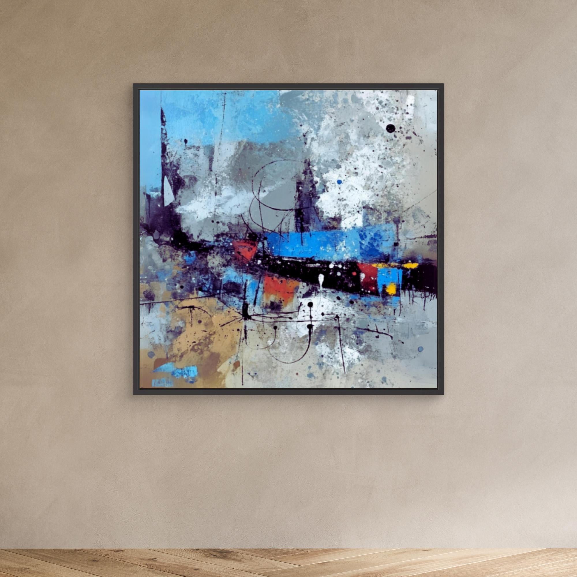 Canvas Print: "Urban Symphony in Blues and Neutrals - Blue Abstract Print