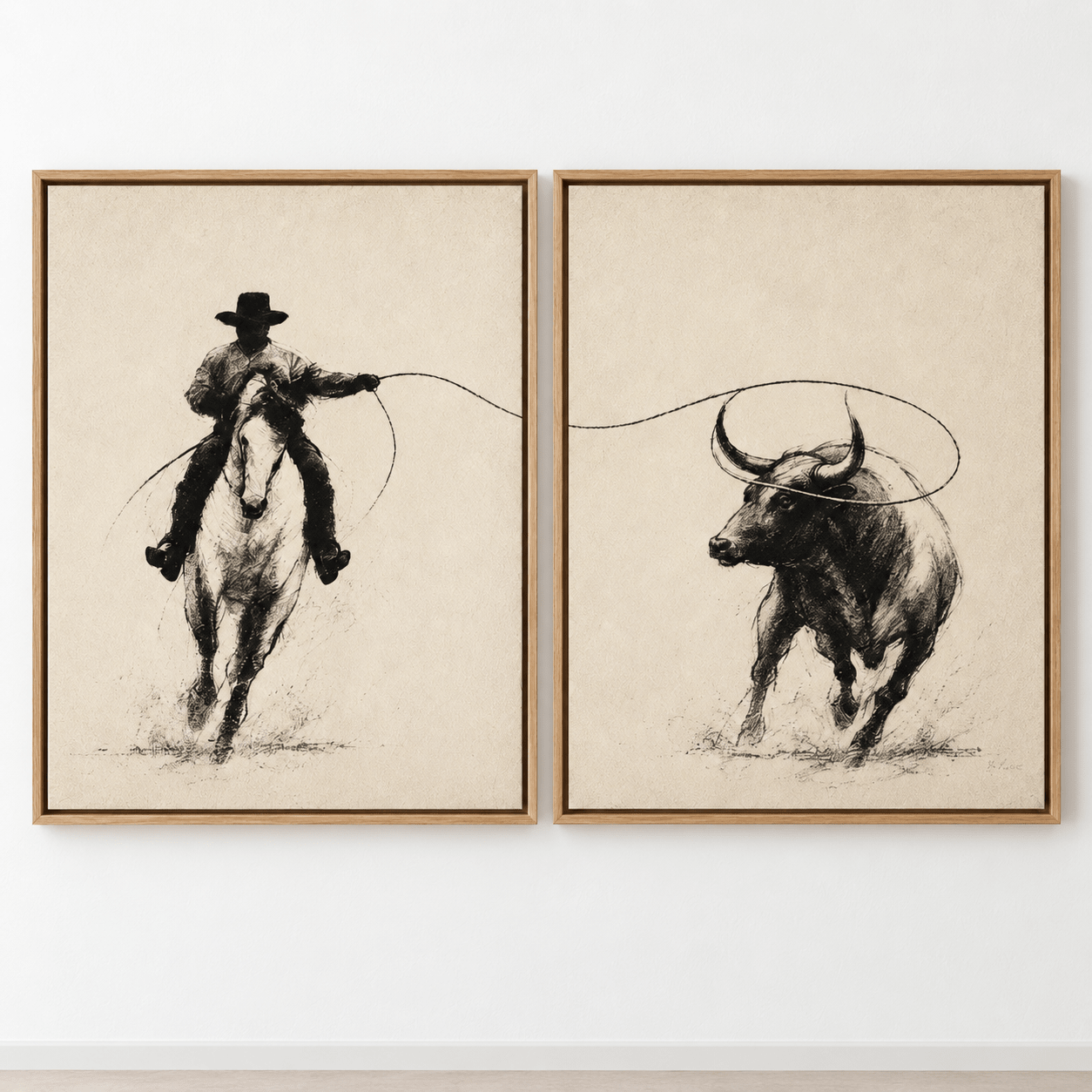 Rope and Run – western wall art canvas print set of 2 by Rossetti Art