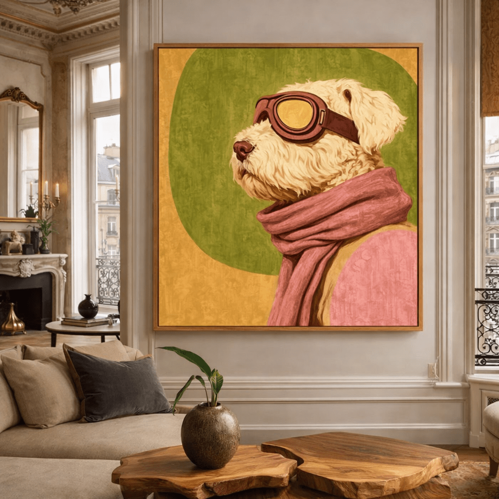 Whimsical Dog Portrait Canvas Print – Skybound Muse by Rossetti Art