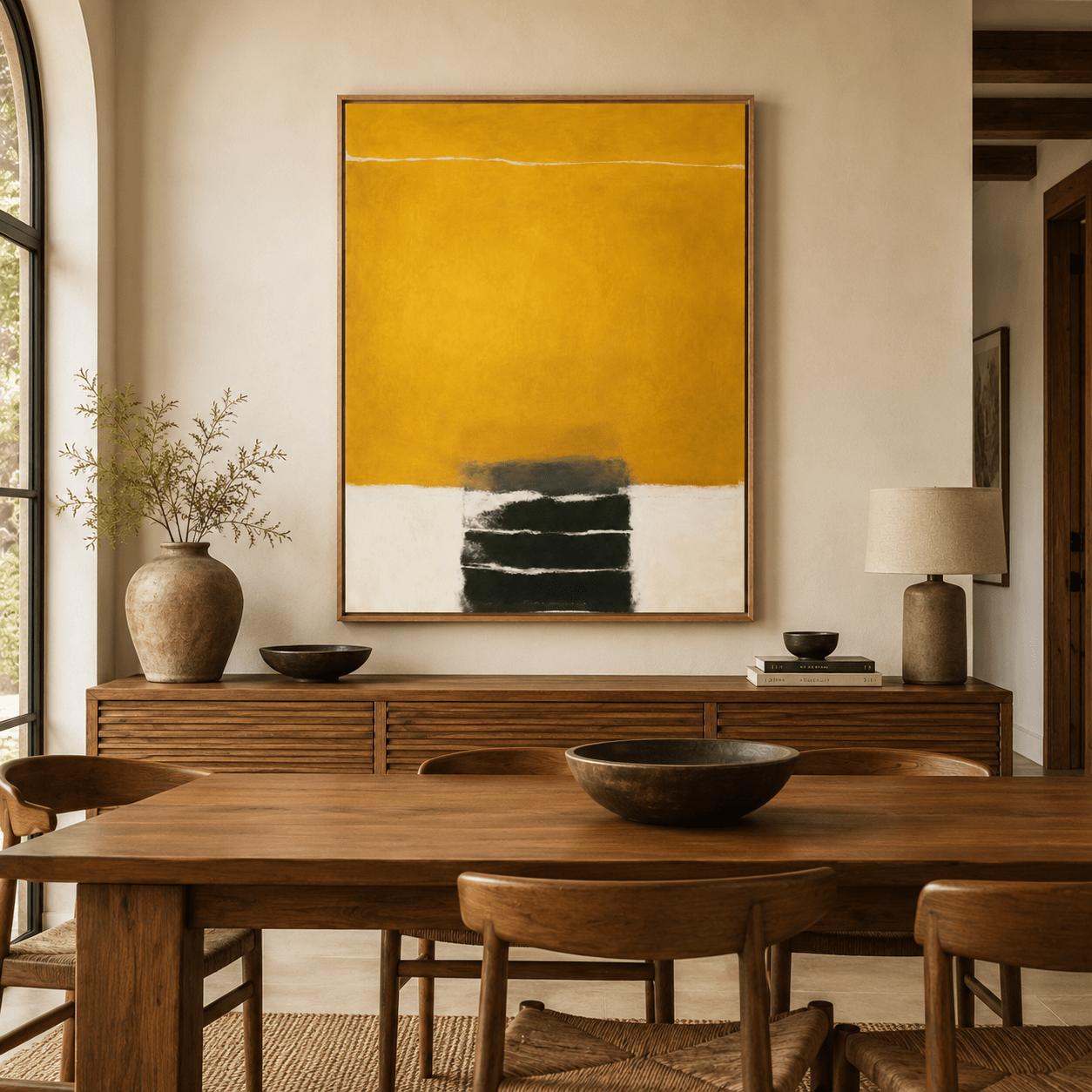Yellow Abstract Painting — Amber Line by Rossetti Art