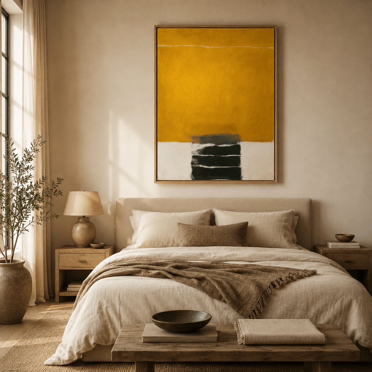 Yellow Abstract Painting — Amber Line by Rossetti Art