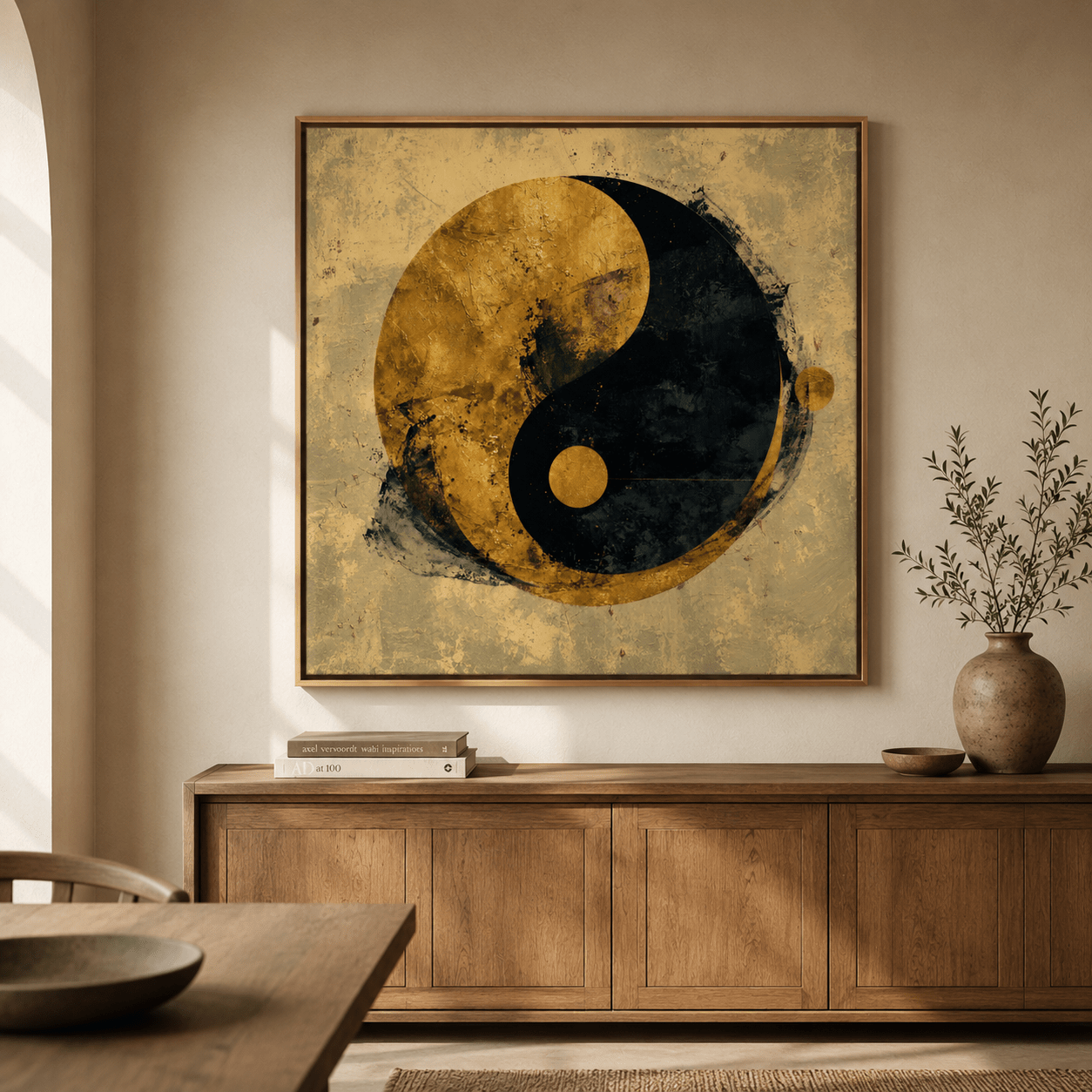 Yin Yang Wall Art Original Painting — Gilded Duality by Rossetti Art