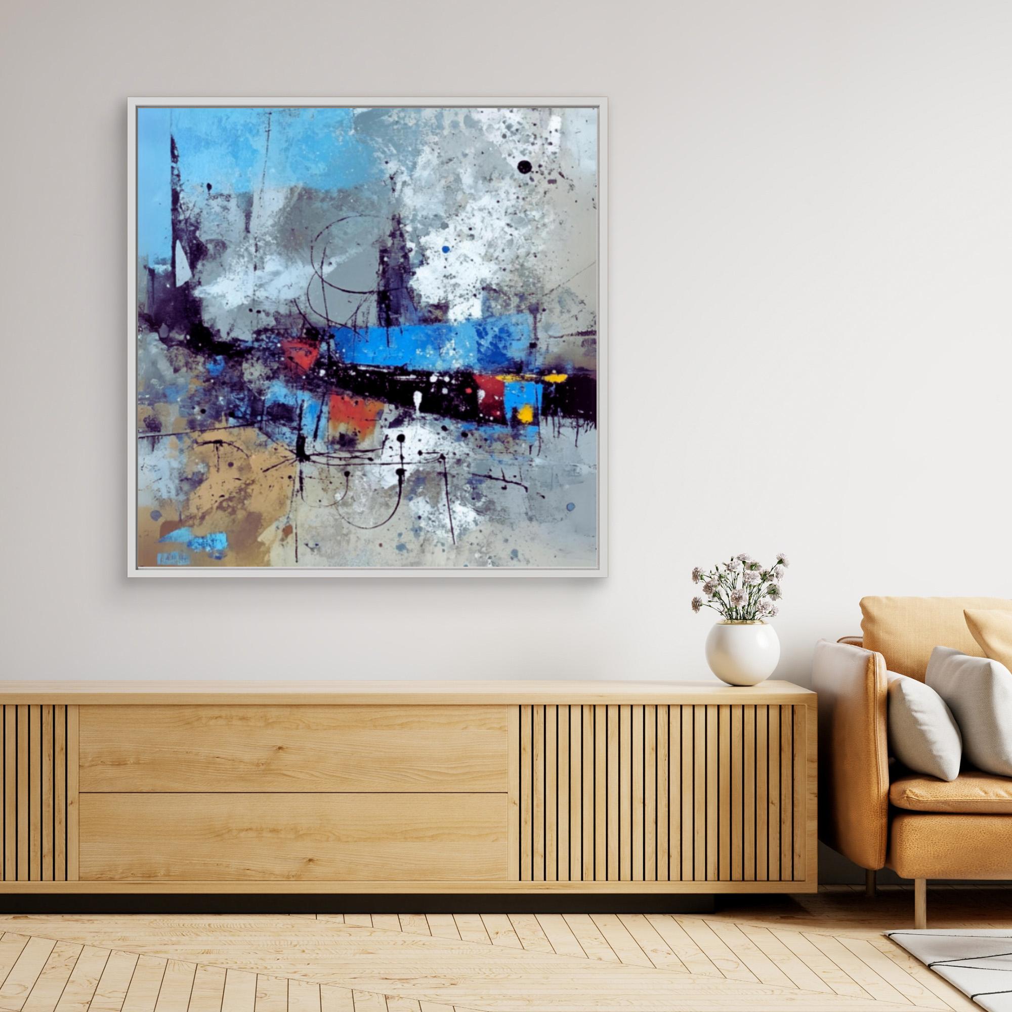 Canvas Print: "Urban Symphony in Blues and Neutrals - Blue Abstract Print