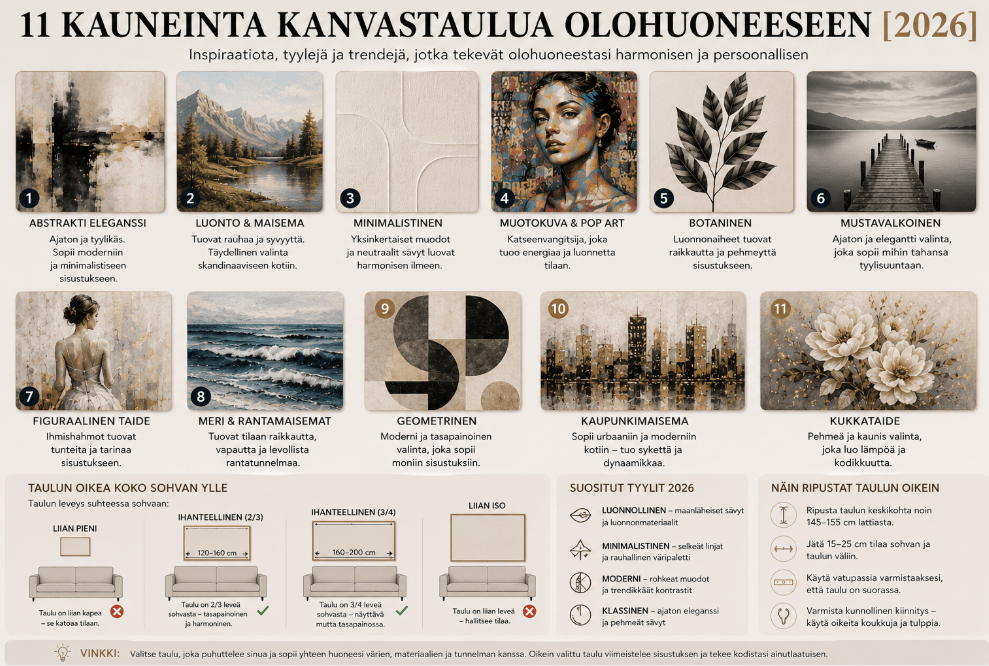 11 kauneinta kanvastaulua olohuoneeseen [2026] - Rossetti Art