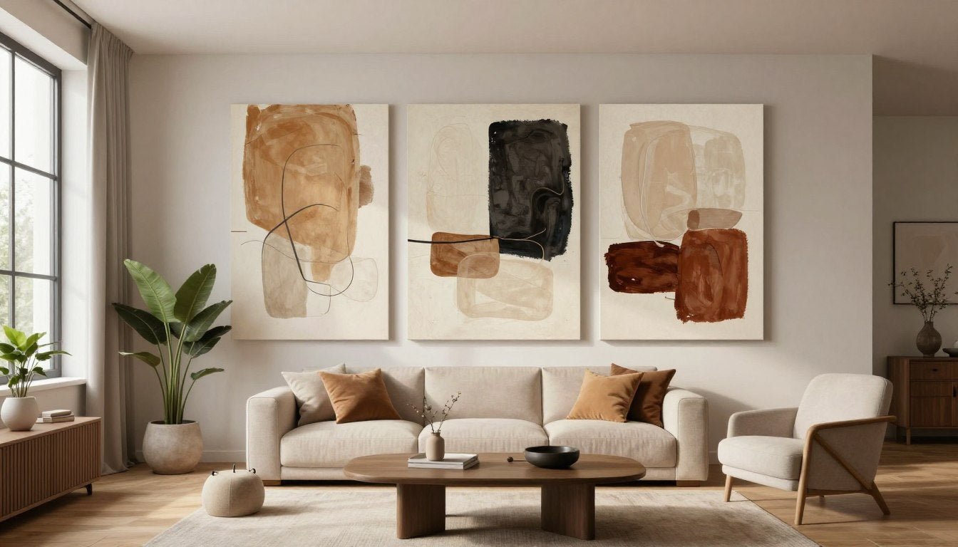 Moderne woonkamer met aparte muurdecoratie en canvas prints