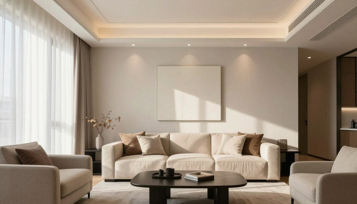 Anniversary gift wall art: framed square canvas print above a beige couch in a modern living room