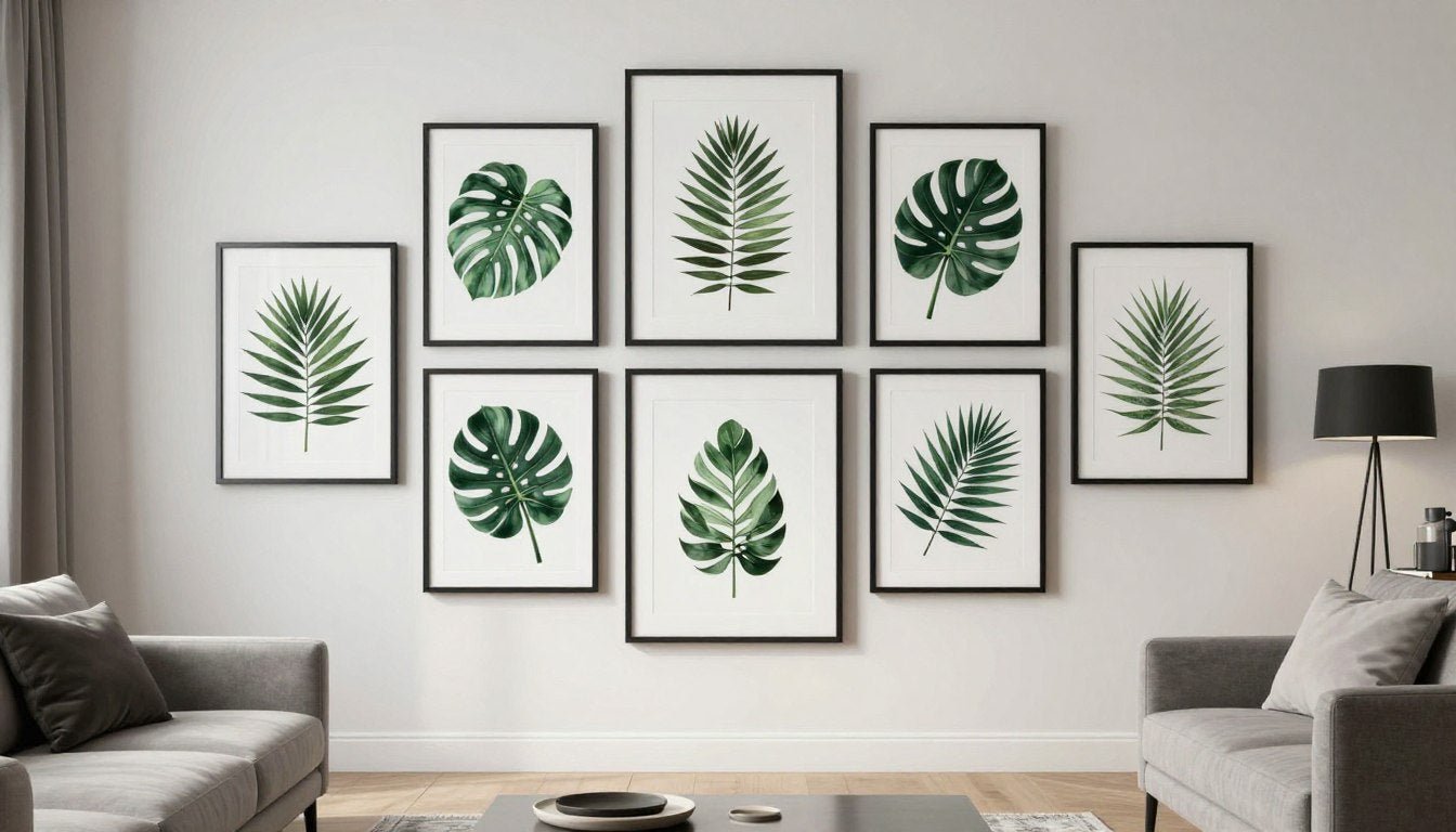 modern botanical wall art gallery wall in contemporary living room