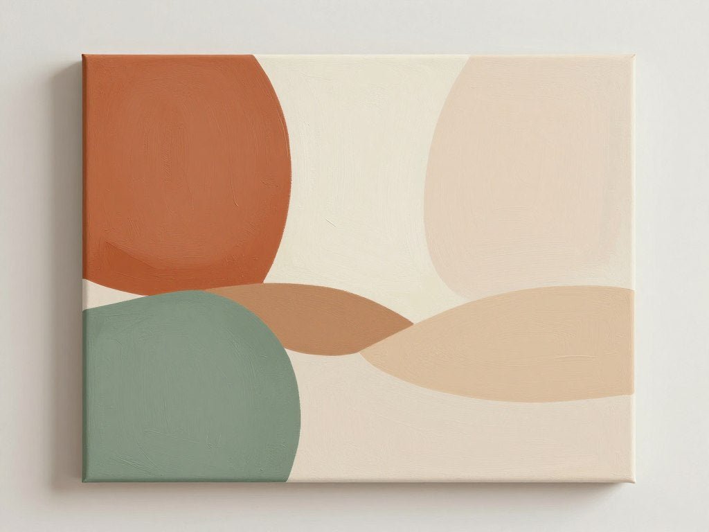 Abstract earth tone canvas print with terracotta and sage green flowing shapes