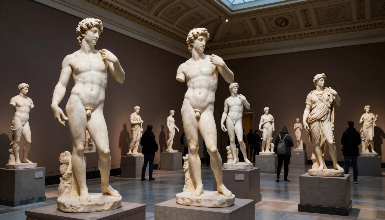 Famous sculptures displayed in museum gallery