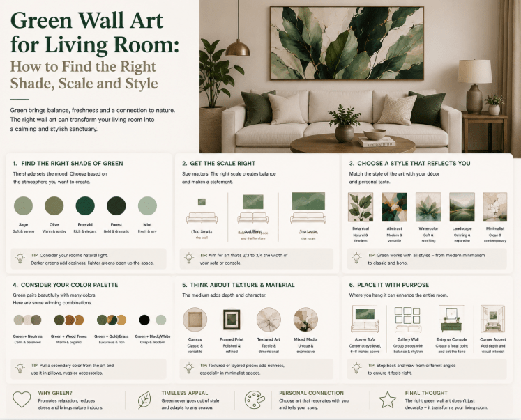 Green Wall Art for Living Room: How to Find the Right Shade, Scale and Style - Rossetti Art