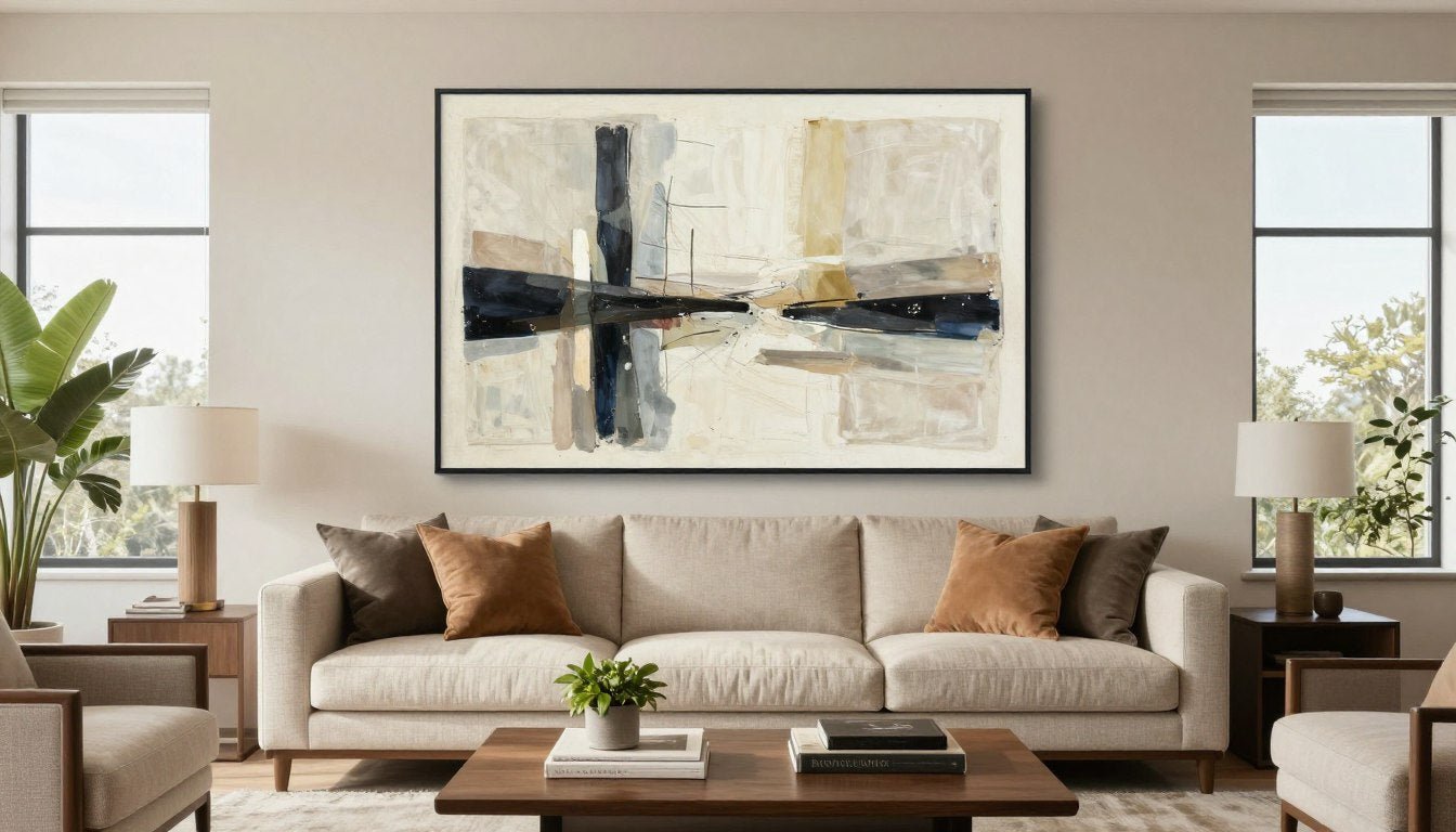 modern living room with carefully selected wall art above sofa