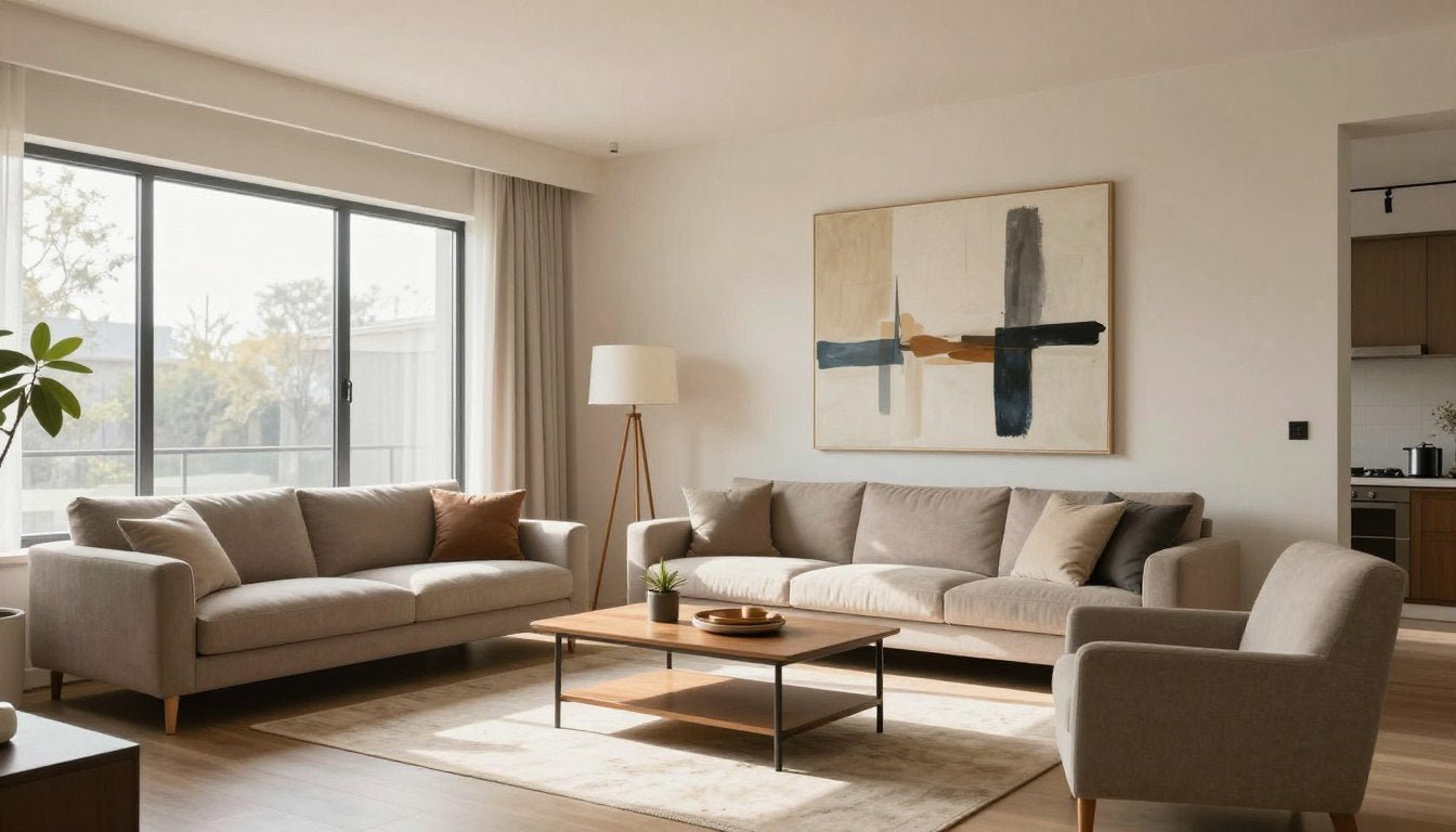 interior design when moving to a new home showing modern living room with canvas art