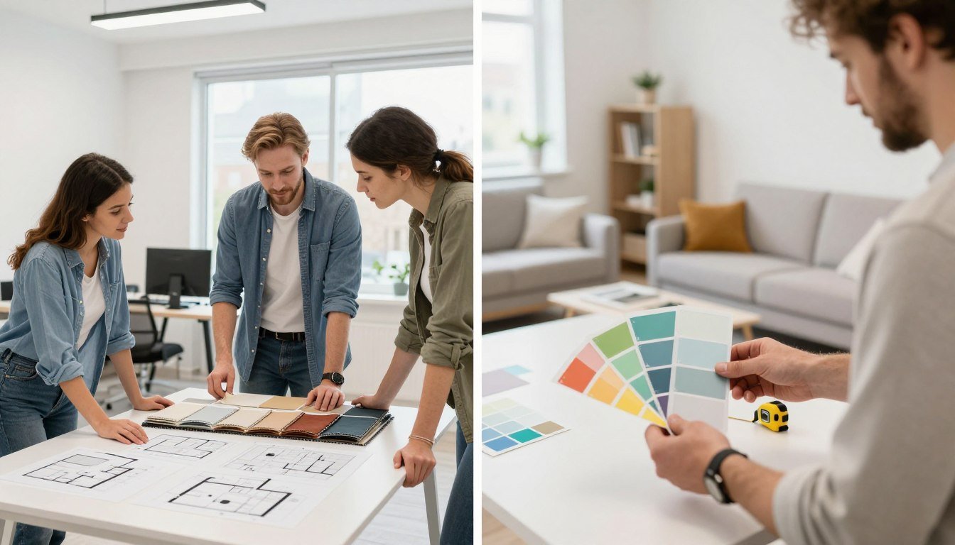 interior designer vs DIY modern home comparison showing a modern living room