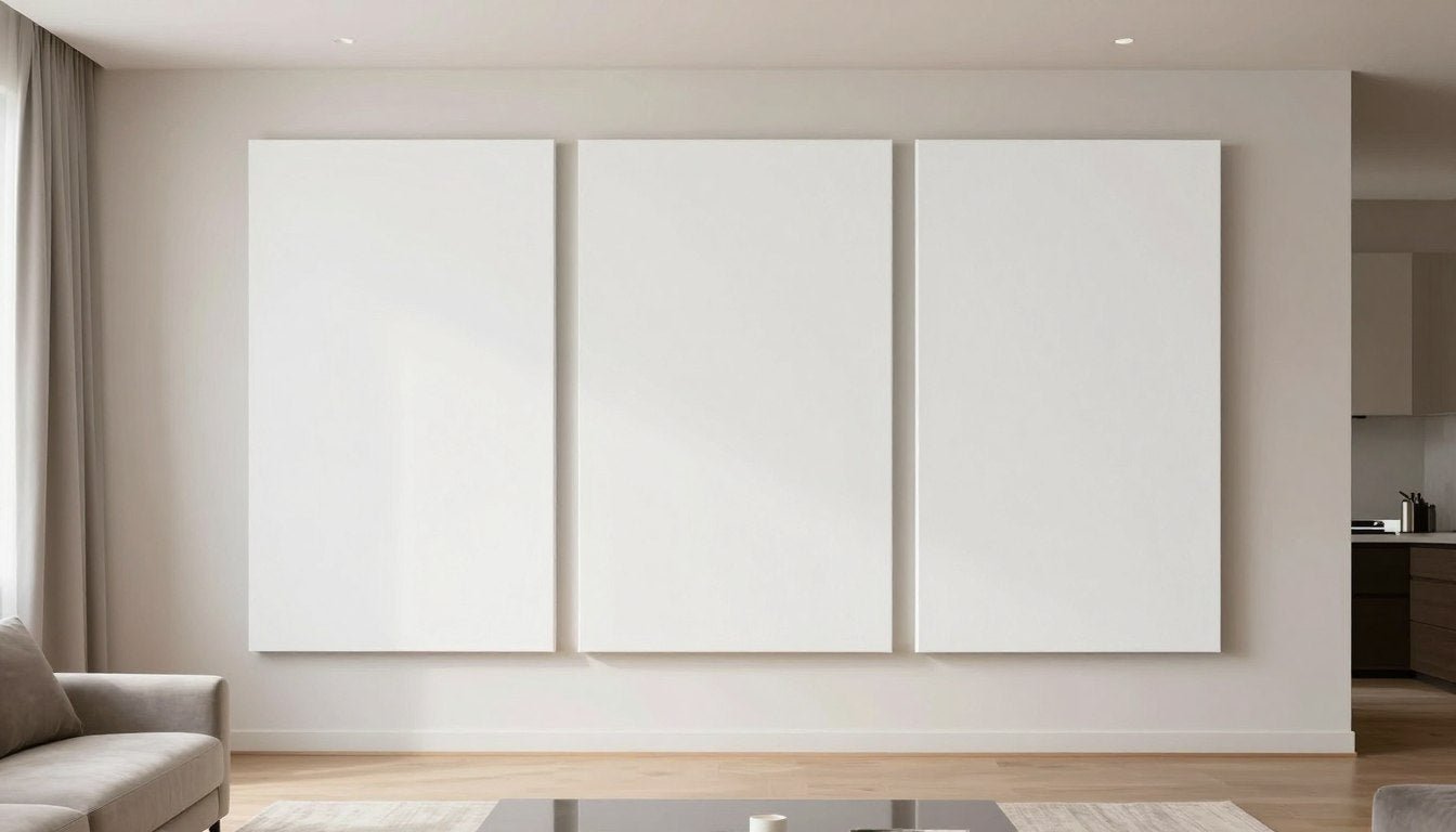 large blank wall transformed with oversized canvas art following proper scale rules