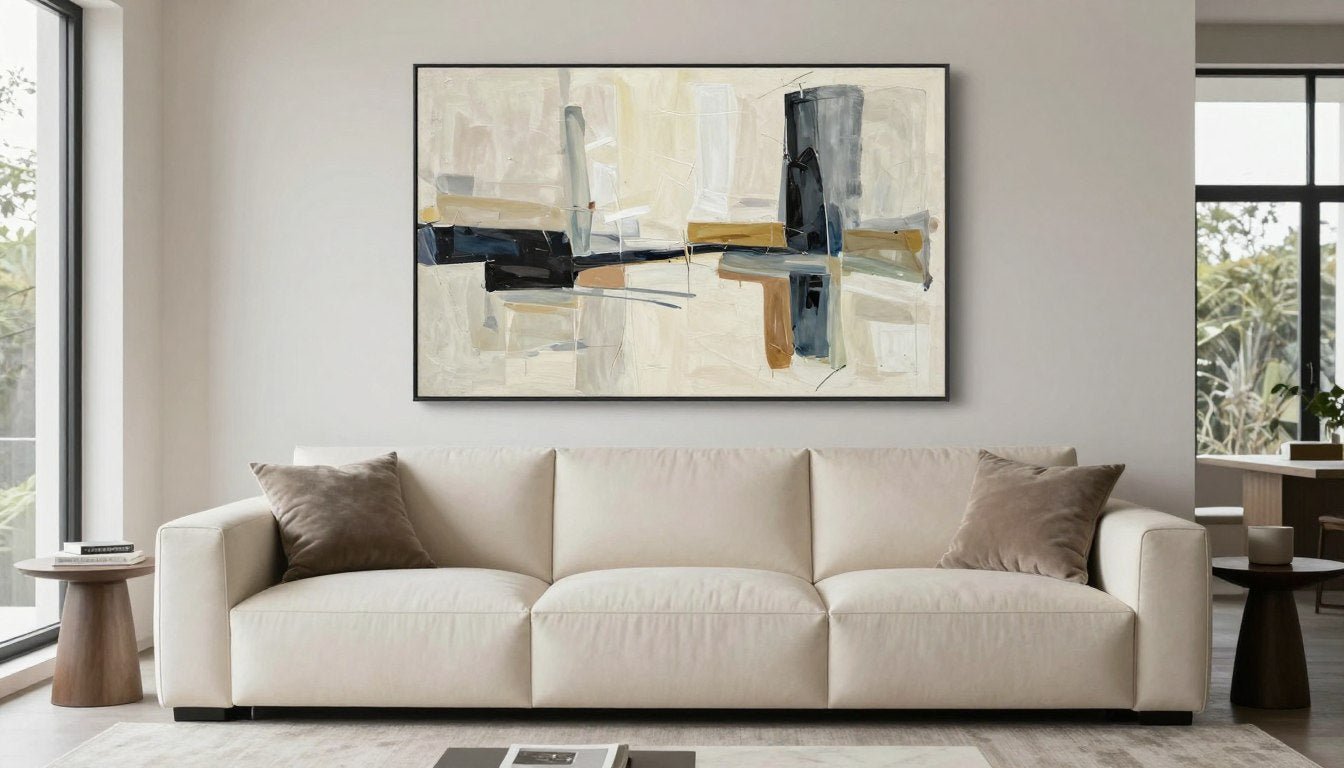 large canvas art for living room above sofa with proper sizing proportions