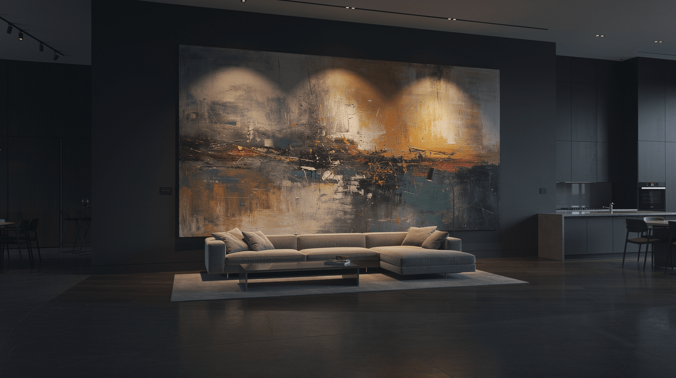 Extra large canvas print spanning an entire dark accent wall showing dramatic scale — Rossetti Art