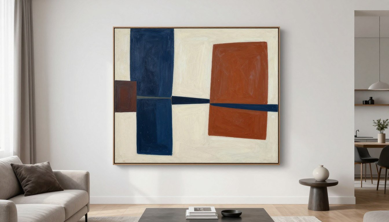 tableau mural moderne abstrait dans salon lumineux