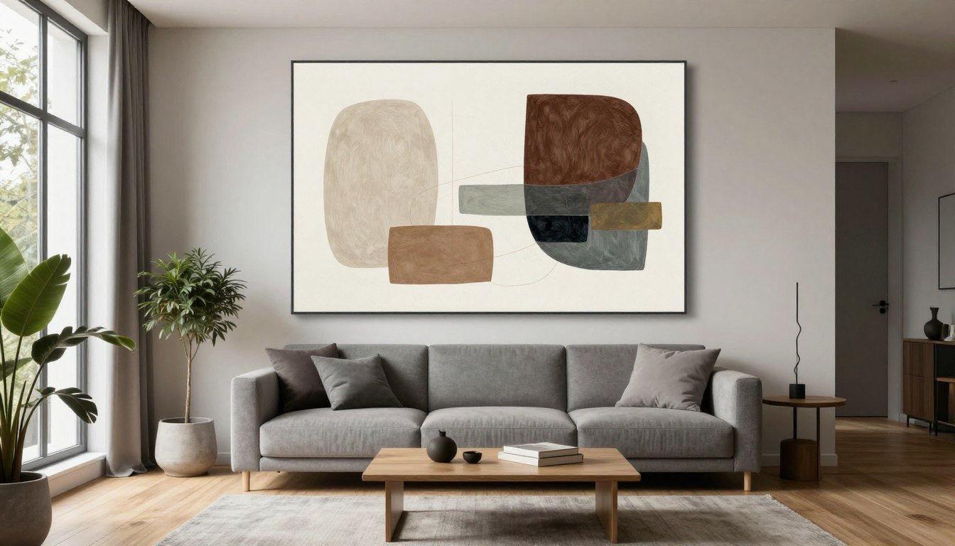 Modernes Wohnzimmer mit XXL Leinwandbild über Sofa