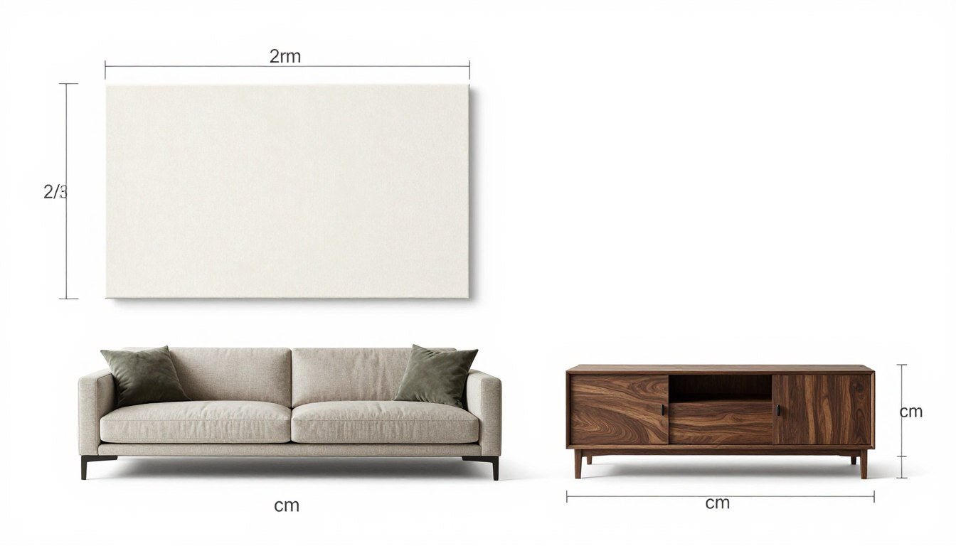 Übersicht verschiedener Leinwandgrößen im Vergleich mit Möbelstücken