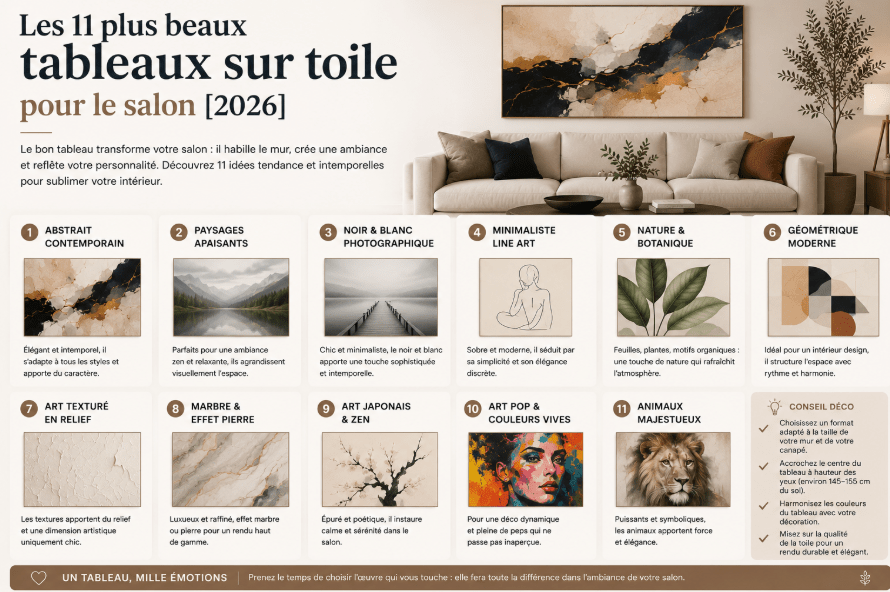 Les 11 plus beaux tableaux sur toile pour le salon [2026]