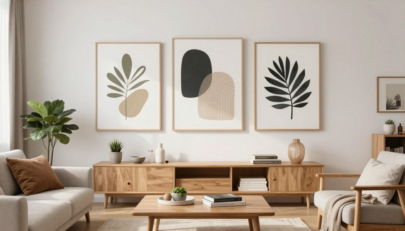 Modern Organic Style Canvas Prints in contemporary living room with natural light and minimalist decor