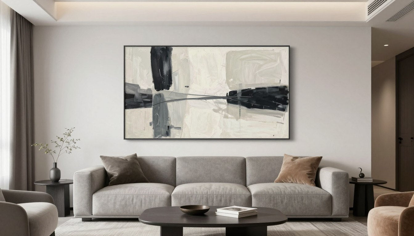 Modern living room with contemporary wall art above sofa