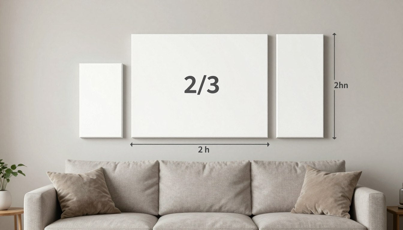 Διαφορετικά μεγέθη καμβά τοποθετημένα σε σαλόνι που δείχνουν τον καν�