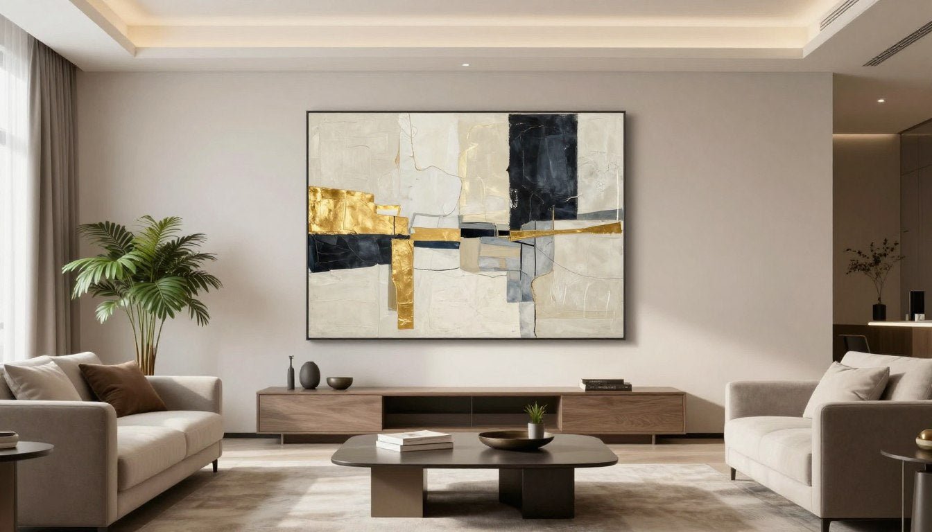 Originelle Wanddeko im modernen Wohnzimmer mit abstrakten Canvas-Prints