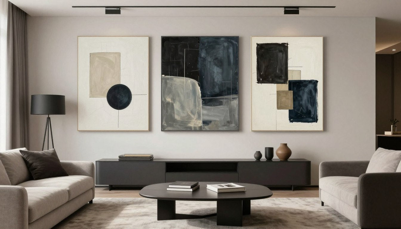 quadri moderni particolari appesi in soggiorno contemporaneo