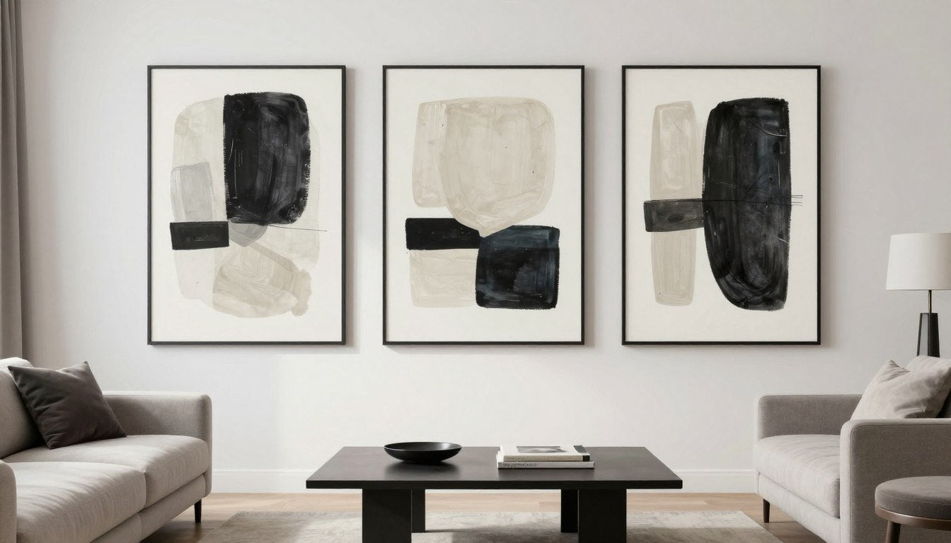 quadros decorativos modernos em sala de estar minimalista