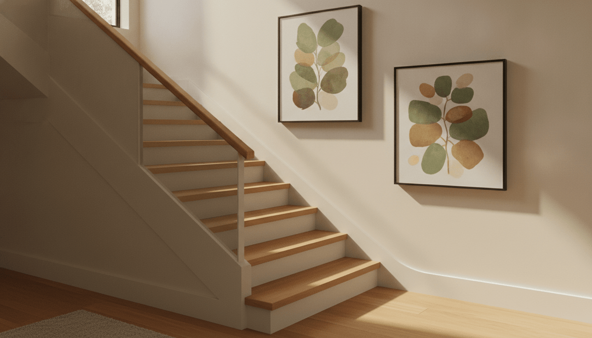 staircase-wall-decor-ideas-canvas-art-gallery-arrangement