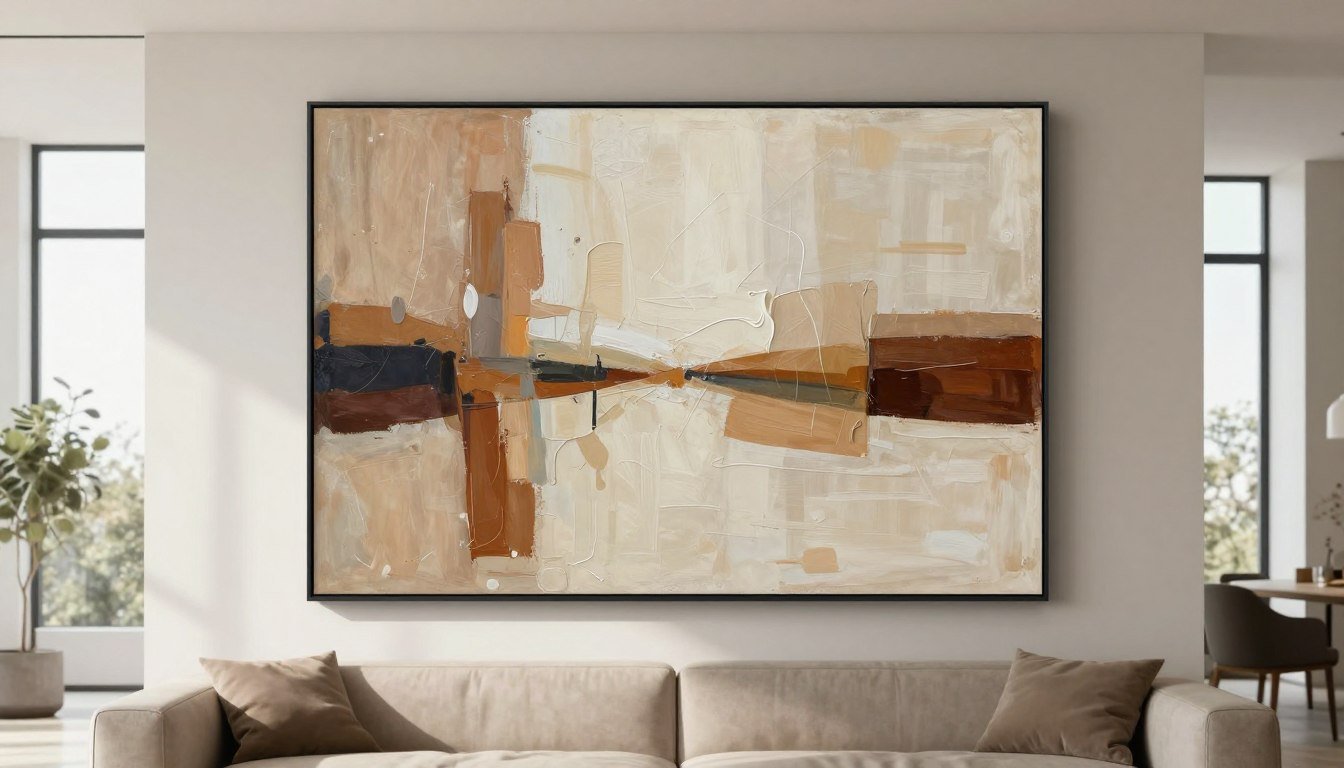 oversized canvas wall art transforming a modern living room with dramatic focal point