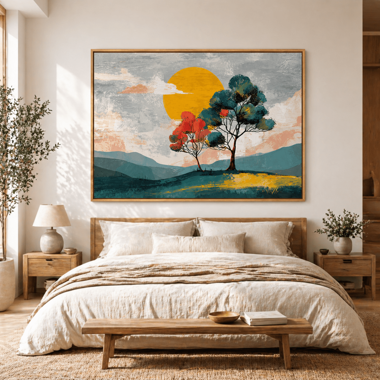 Two Seasons colorful tree canvas print by Rossetti Art — wall art for a gray sofa