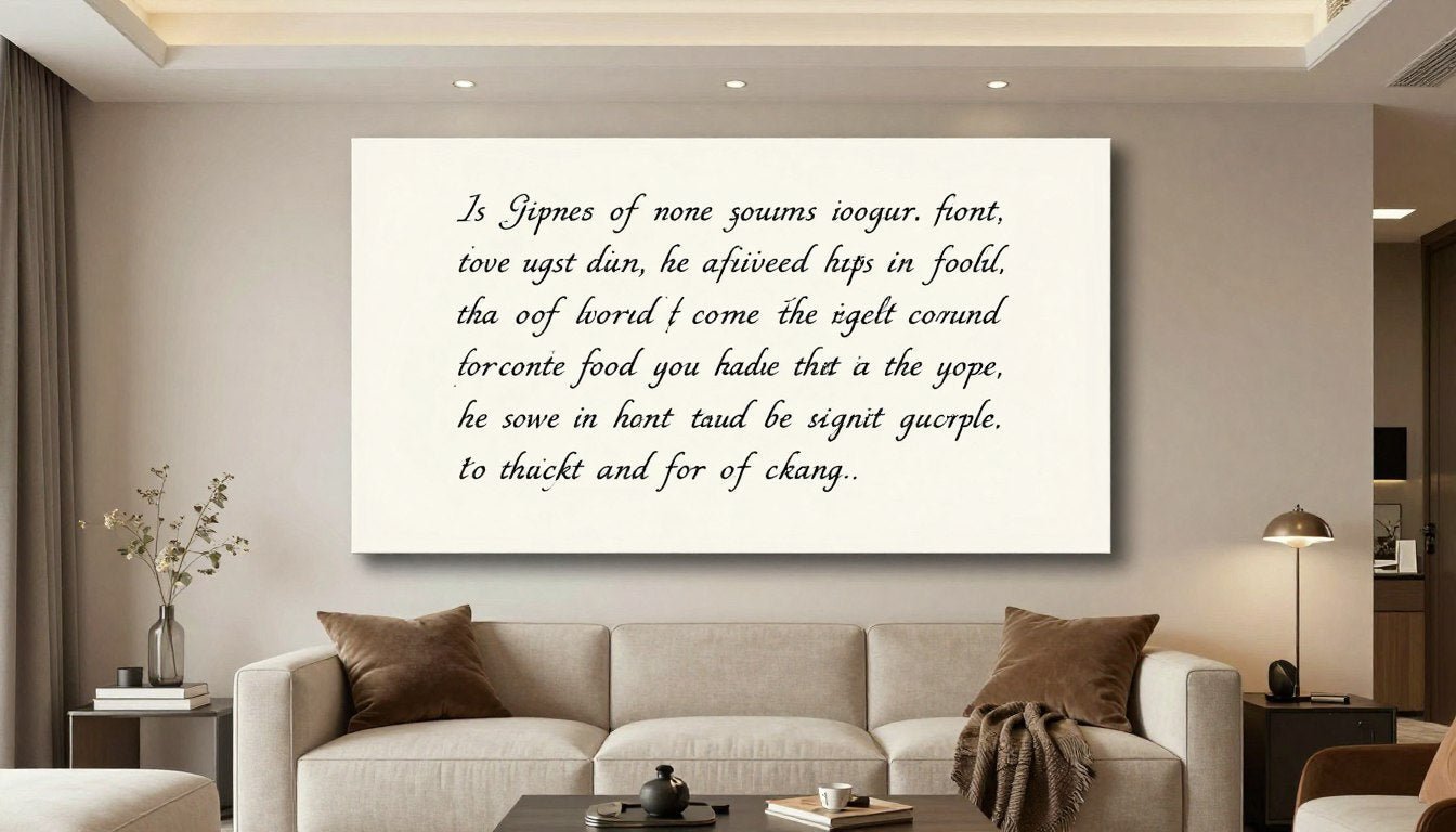 wall art with song lyrics displayed in modern living room interior