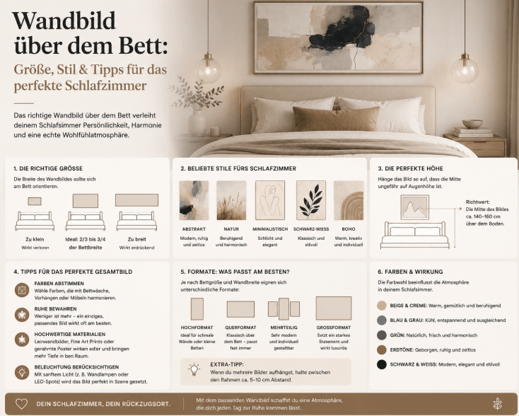 Wandbild über dem Bett: Größe, Stil & Tipps für das perfekte Schlafzimmer