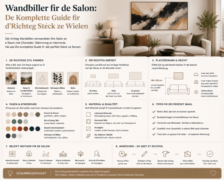 Wandbiller fir de Salon: De Komplette Guide fir d'Richteg Stéck ze Wielen