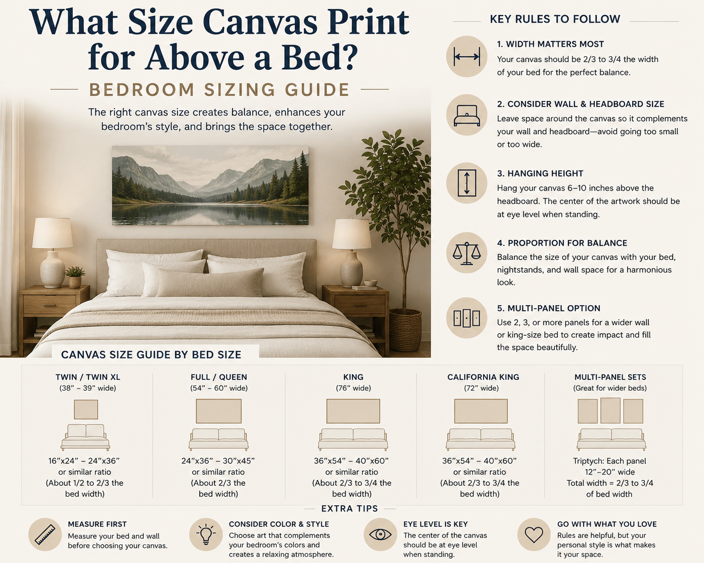 What Size Canvas Print for Above a Bed? Bedroom Sizing Guide