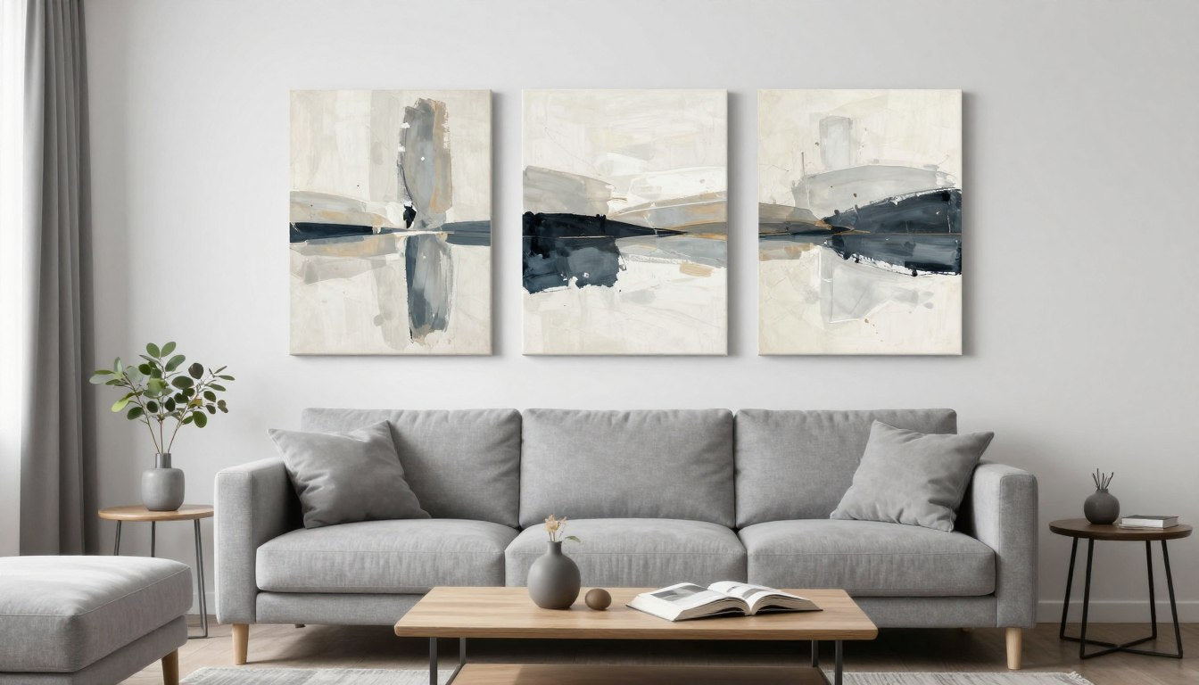 Modern living room with affordable canvas wall art above sofa