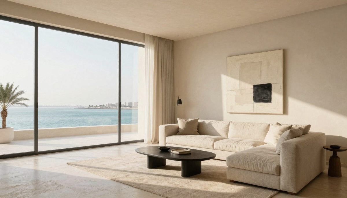 Wall art Bahrain – contemporary living room with large abstract canvas wall art