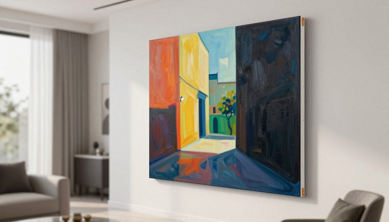 Museum-quality canvas print displayed in modern living room showing rich colors and professional gallery-style presentation