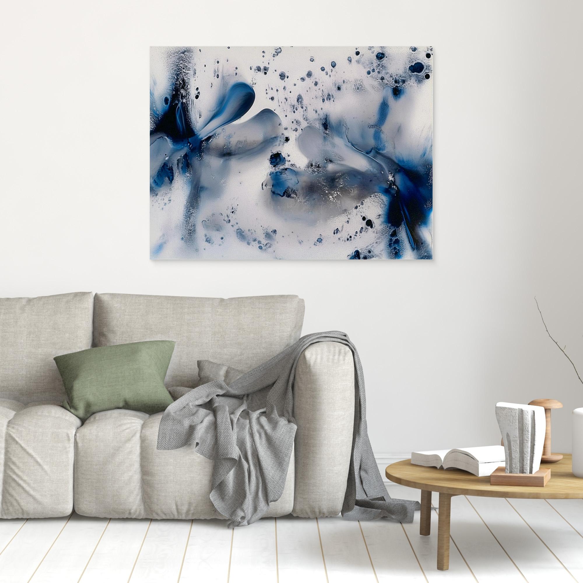 Canvas Print: Abstract Blue & White Fluid Art – Modern Minimalist House Decor