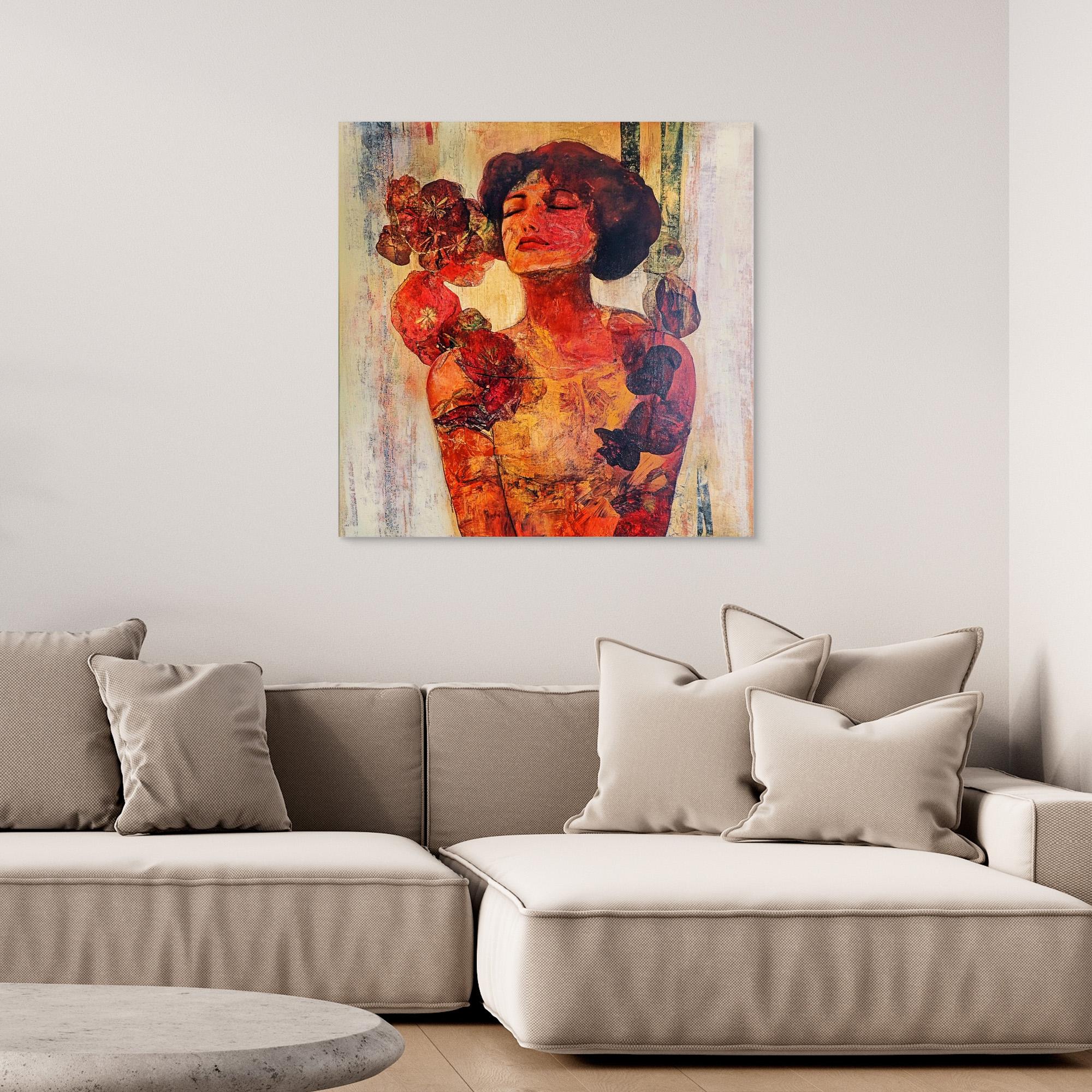 Canvas Print : Radiant Serenity – Vintage Floral Portrait Wall Art