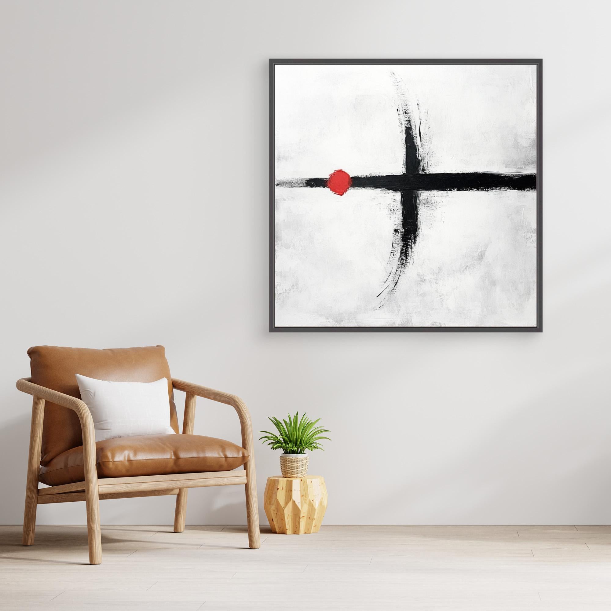 Balance in Red - Minimalist Abstract Wall Art Print - White and Black Painting with Red Accent - Modern Geometric Art for Home or Office Decor