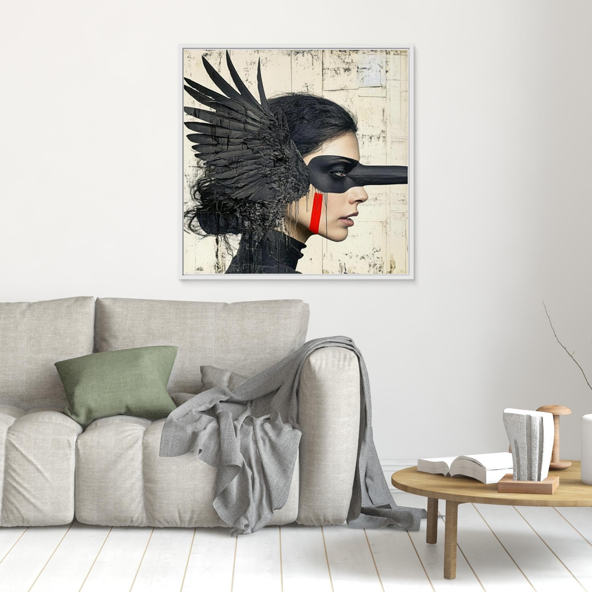 Canvas Print : Shadowed Wings -  Modern Black Feathered Portrait Wall Decor