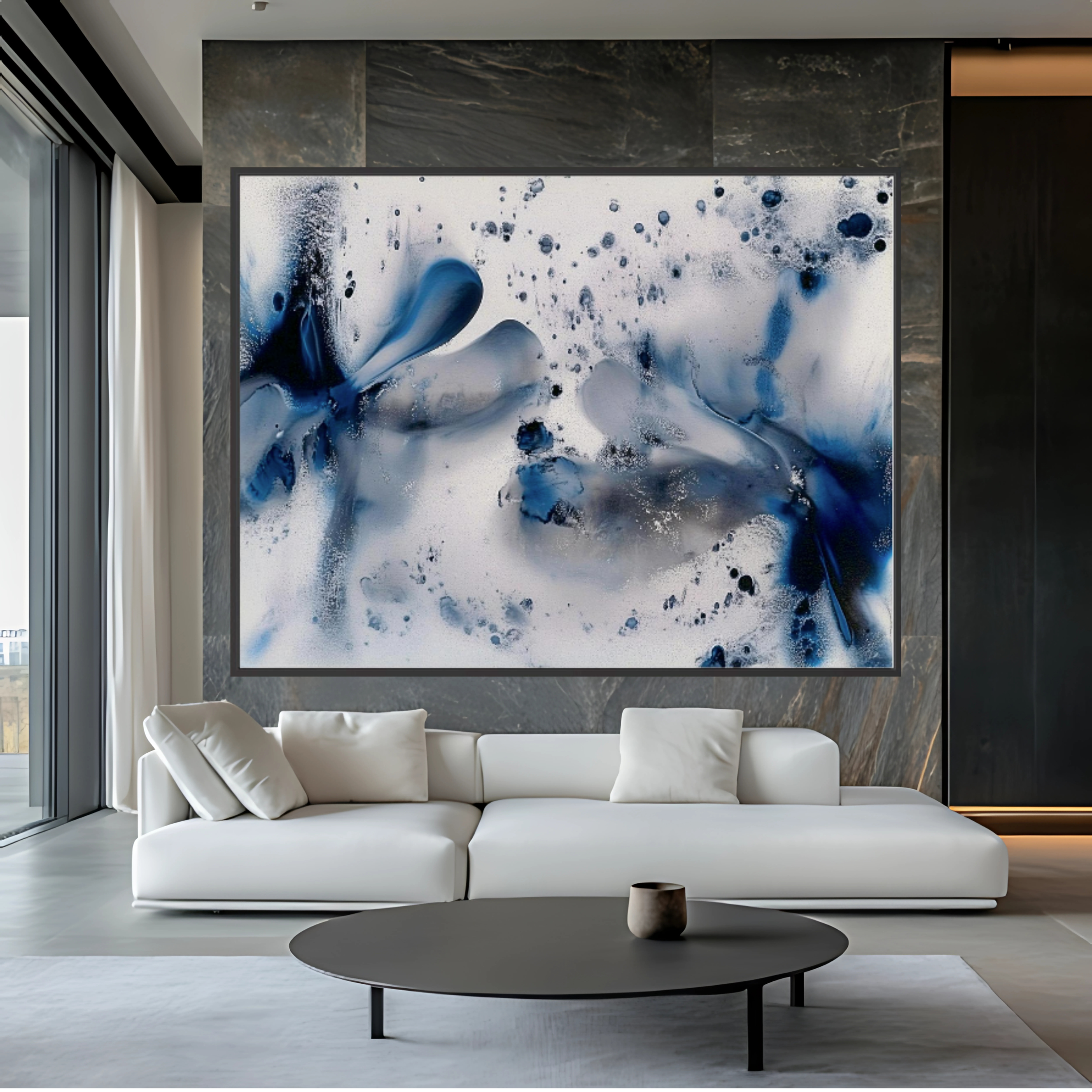 Canvas Print: Abstract Blue & White Fluid Art – Modern Minimalist House Decor