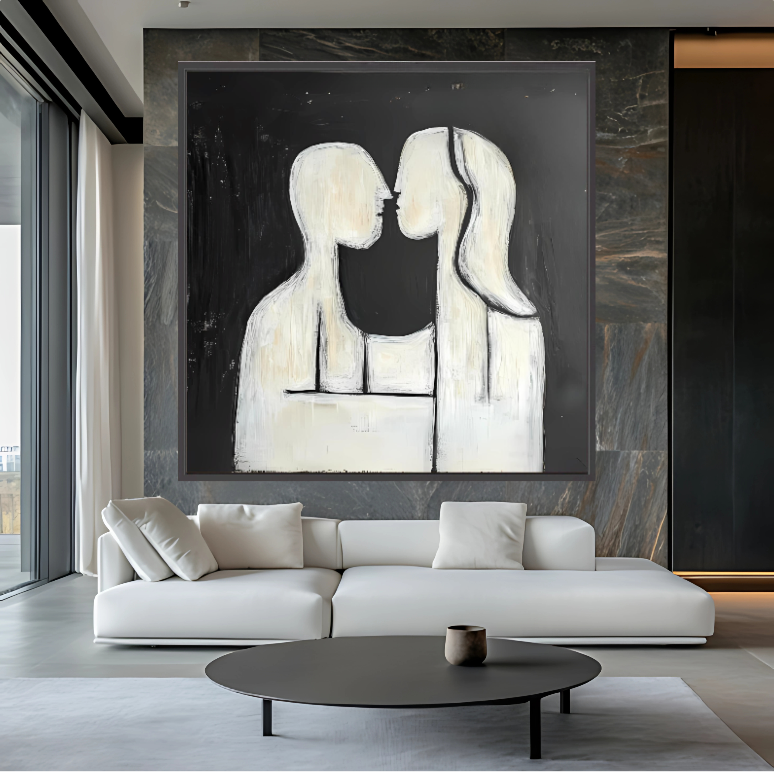 Canvas Print : Abstract Embrace – Modern Minimalist Black & White Canvas Art