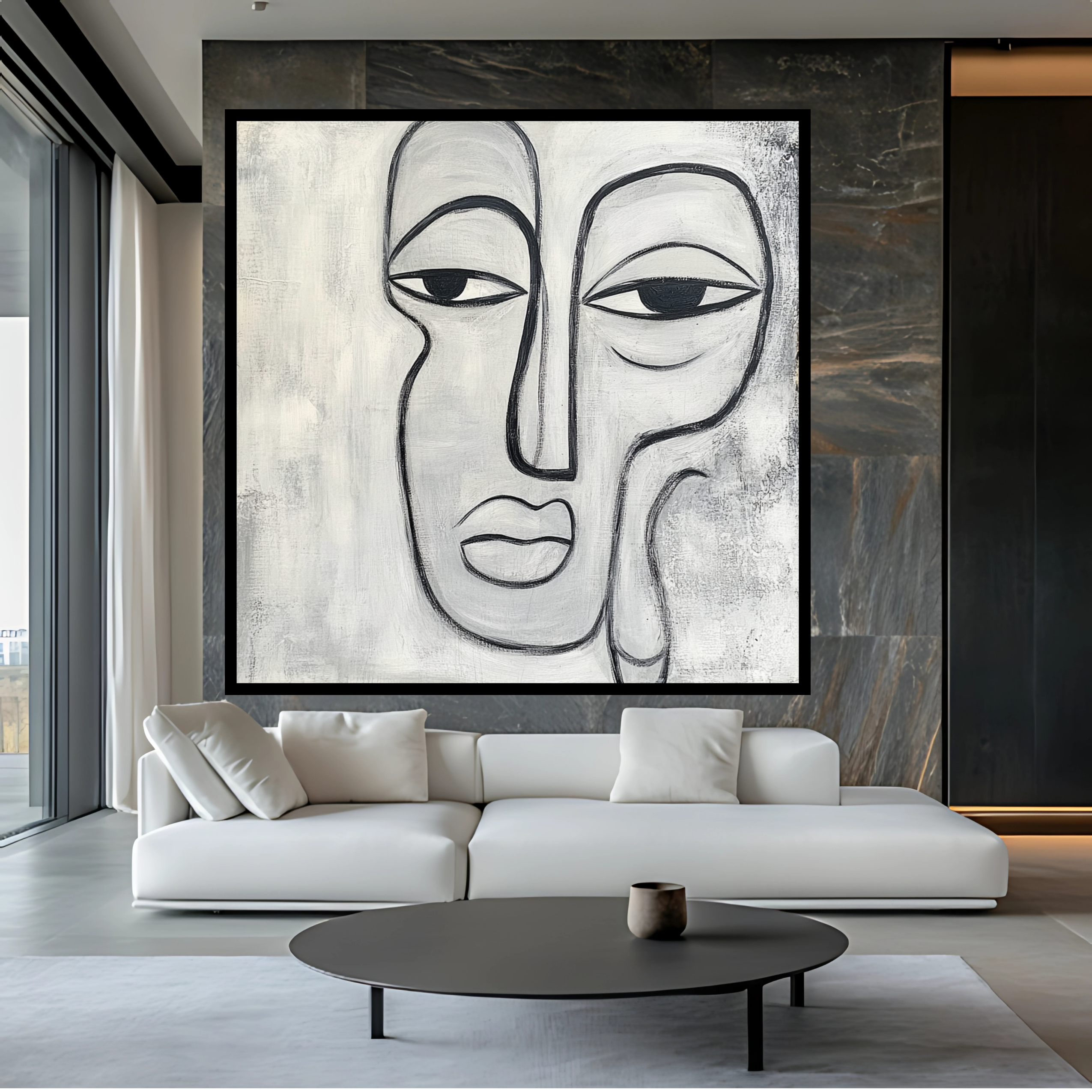 Original Painting :  The Melancholy Gaze – Black & White Painting for Living Room